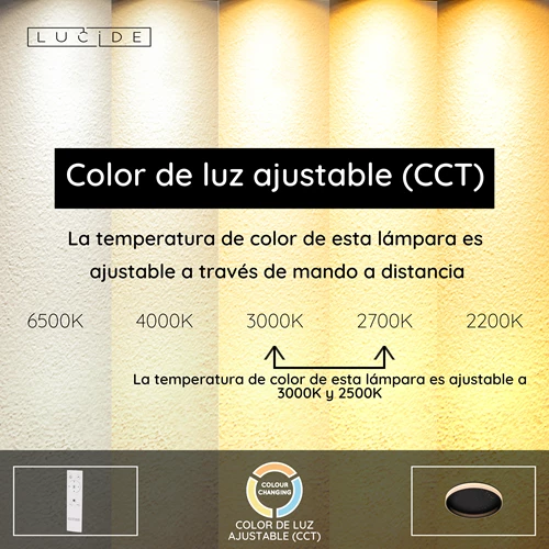 Lucide ESTREJA - Lámpara de techo - Ø 40 cm - LED 3 StepDim - CCT - 2500K/3000K - Negro - USP